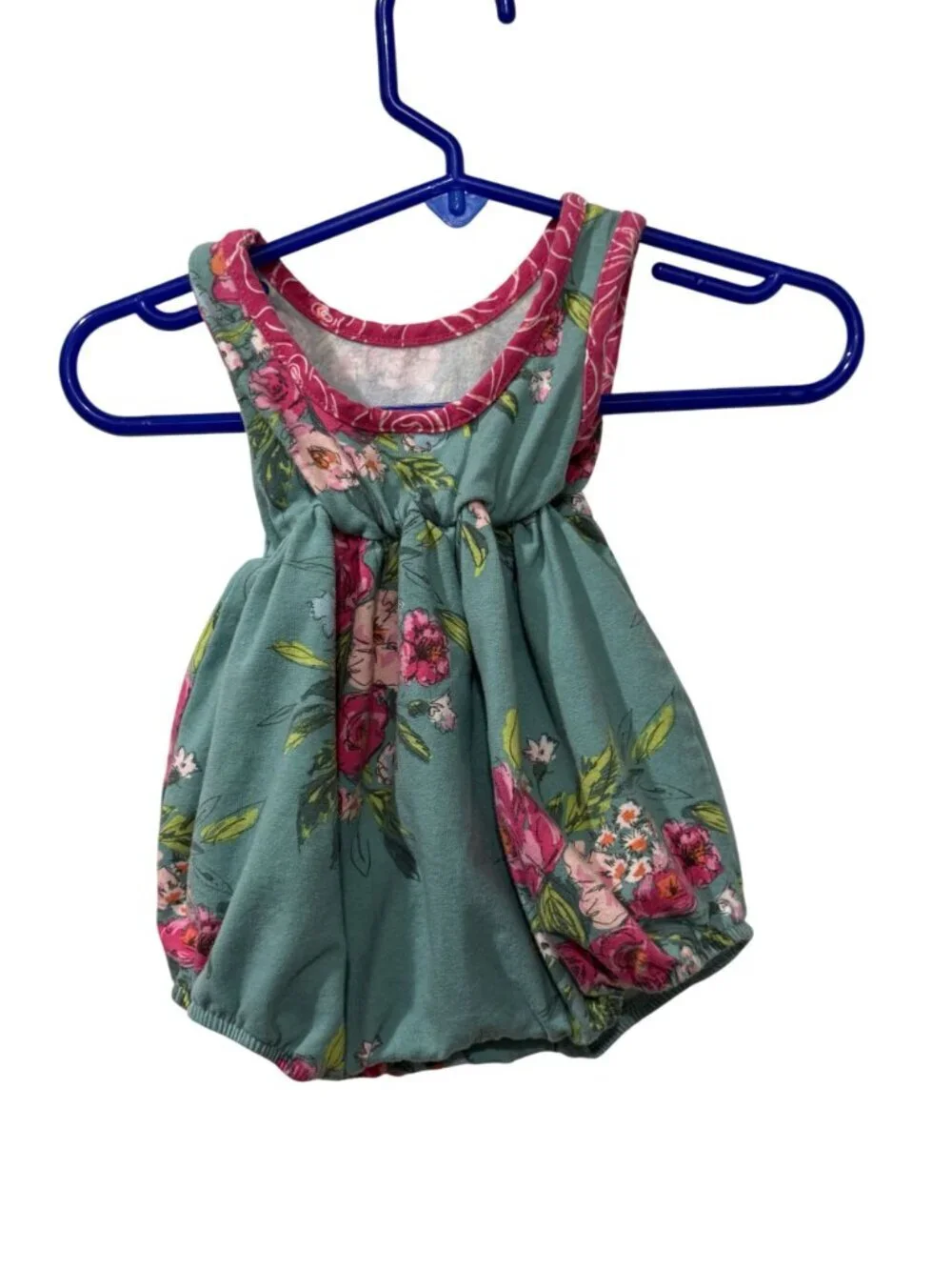 Floral Baby Girl Romper By Ricrac & Ruffles Size 3-6M Green & Pink Sleeveless Co